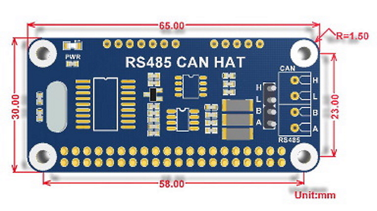 ابعاد CAN-HAT-RS485