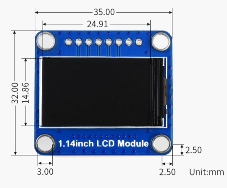 نمایشگر LCD رنگی 1.14 اینچی