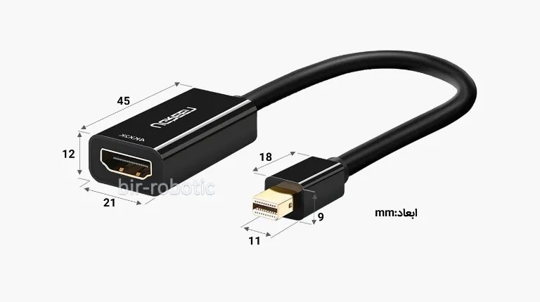 ابعاد مبدل یوگرین مینی DisplayPort به HDMI