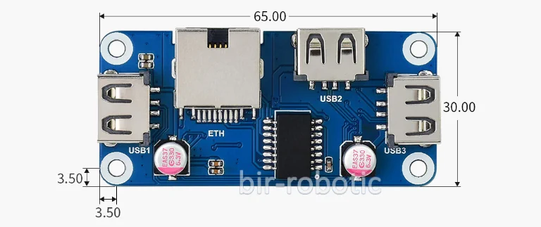 ابعاد هت هاب ETH/USB رزبری پای مدل B