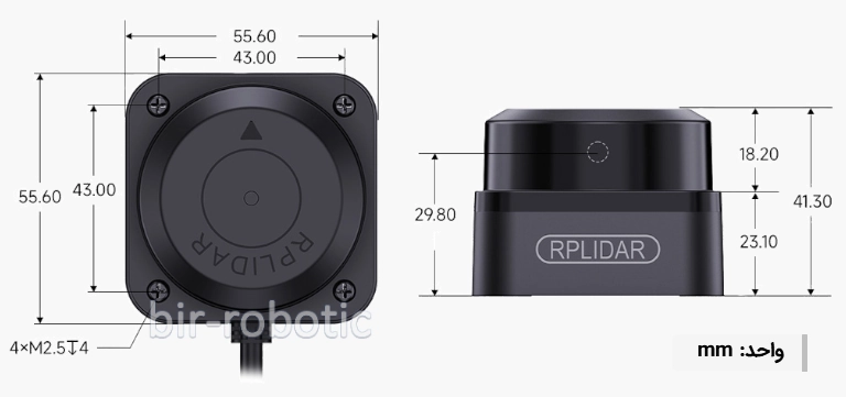 ابعاد محصول سنسور فاصله سنج لیدار 360 درجه RPLIDAR C1