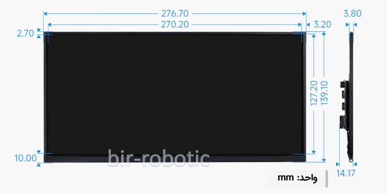 ابعاد نمایشگر 11.6 اینچ لمسی با رابط HDMI و Type-C