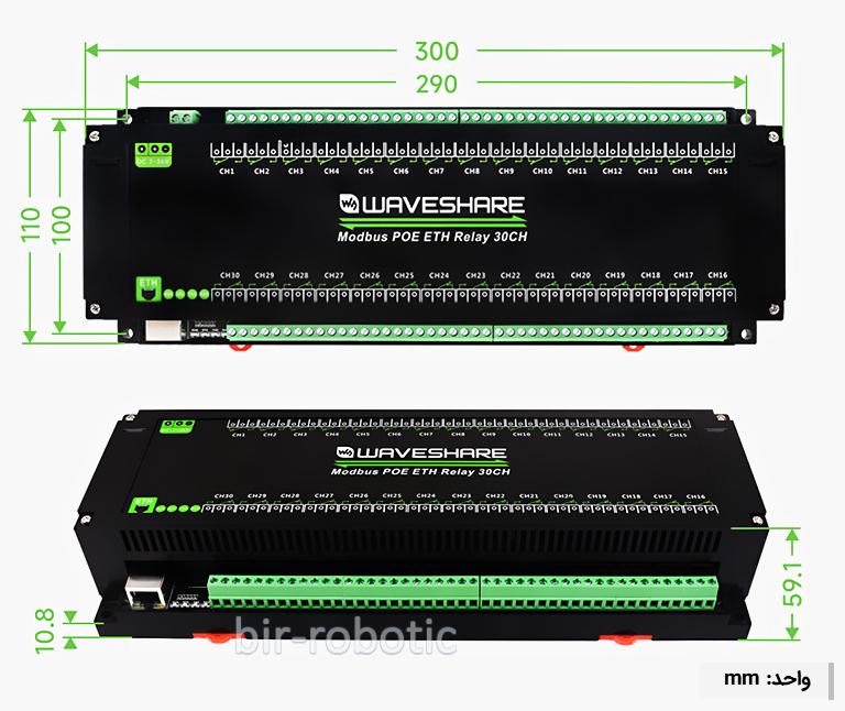 ابعاد ماژول رله 30 کانال مدباس RTU ابعاد ماژول رله 30 کانال مدباس RTU